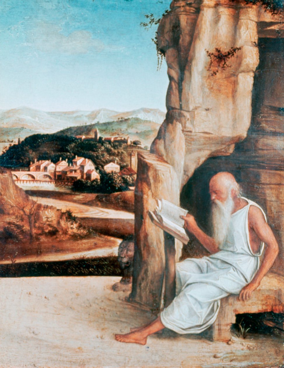 Sankt Jerome læser i et landskab, c1450-1516 af Giovanni Bellini