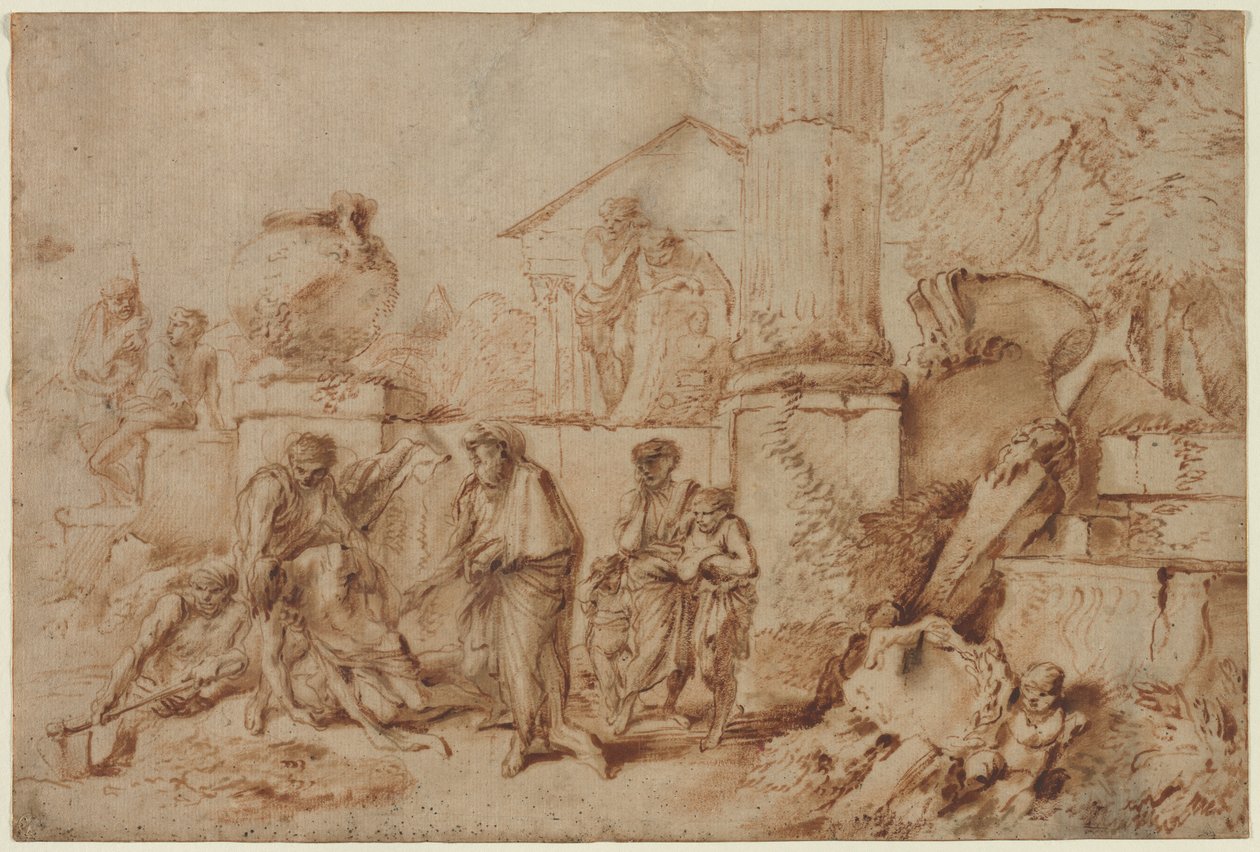 Tobit begraver de døde af Giovanni Benedetto Castiglione