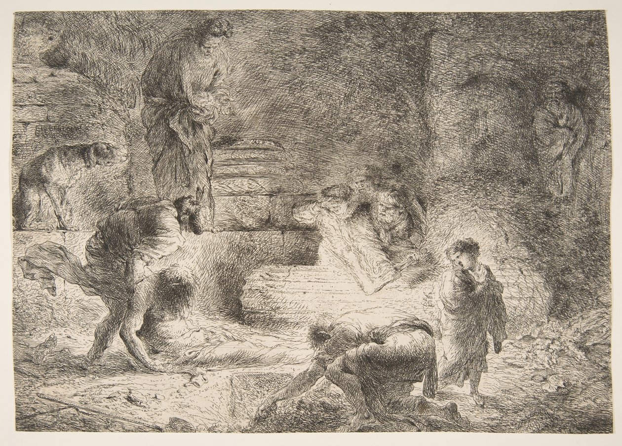 Tobit begraver de døde, ca. 1647-51. af Giovanni Benedetto Castiglione