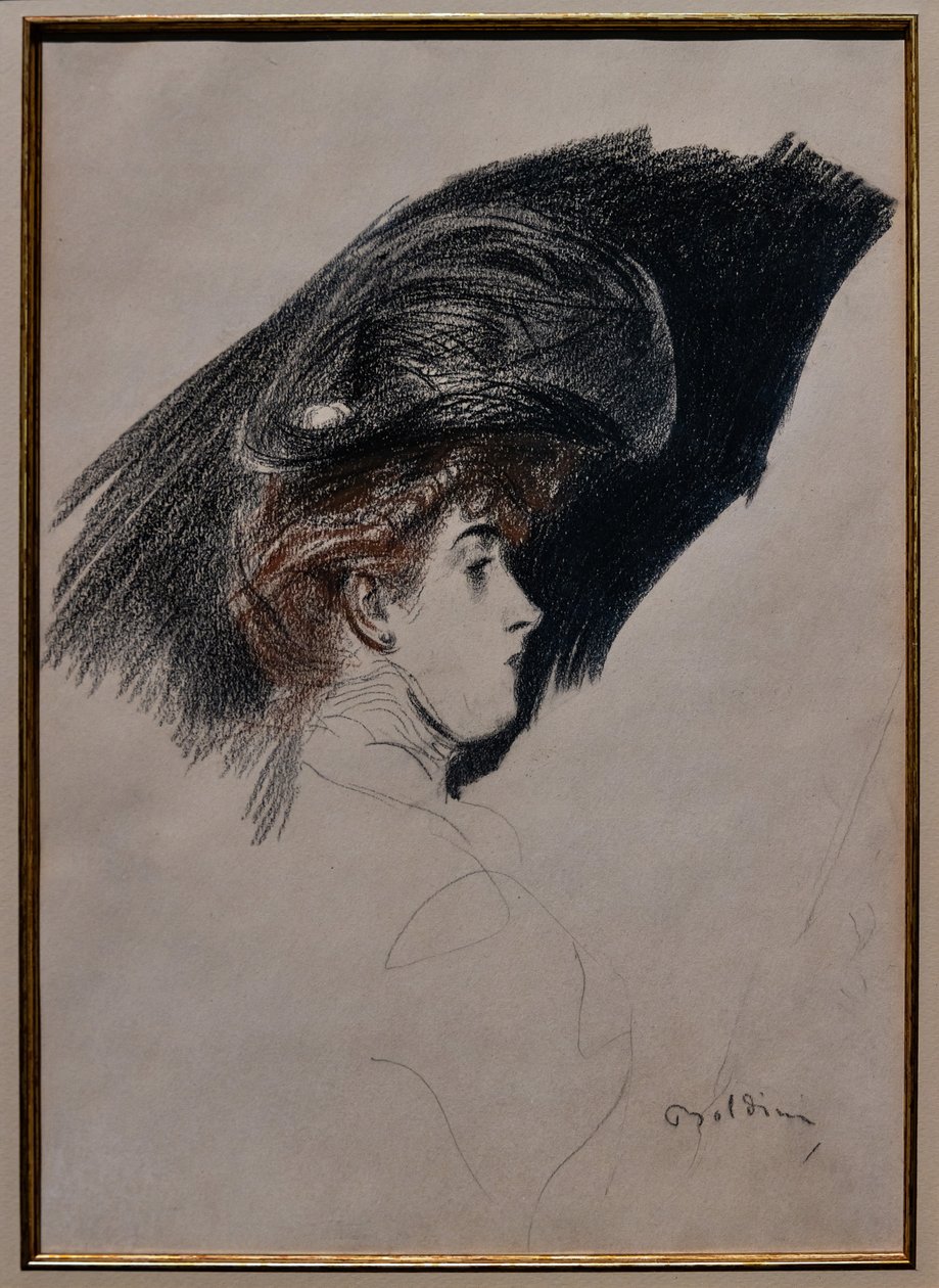 Elegant profil, ca. 1880 (kul på papir) af Giovanni Boldini