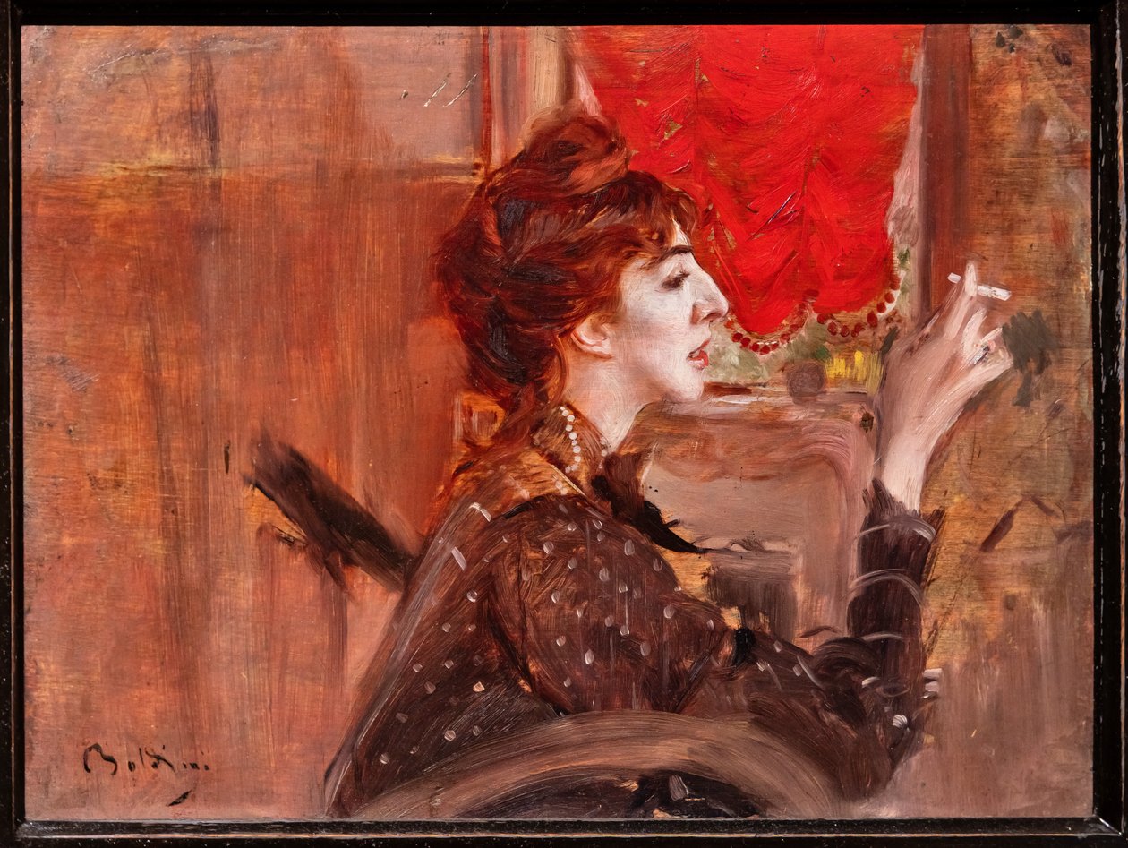 Det røde gardin af Giovanni Boldini
