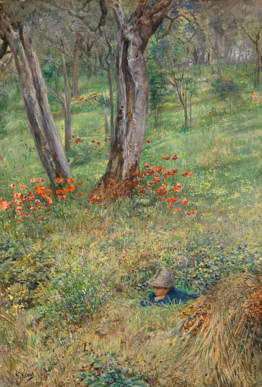 A Woodland Hideout (wc på papir) af Giovanni Costa