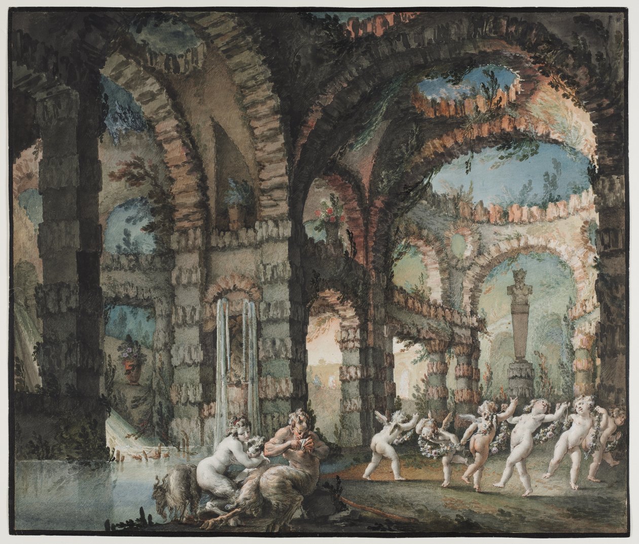 Familie af satyrer med dansende keruber af Giovanni David