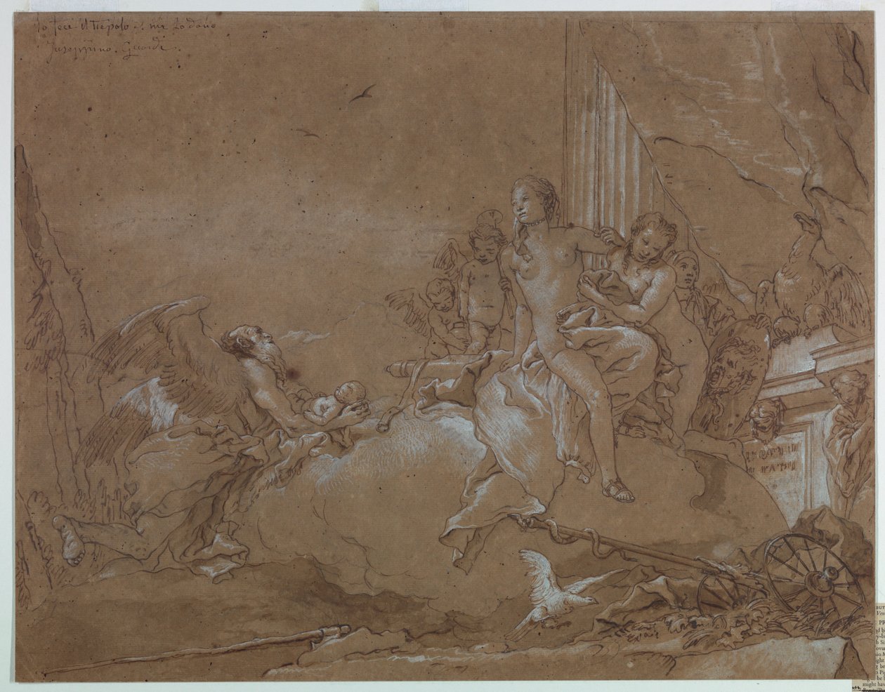 Tid (Chronos) overlader Amor til Venus af Giovanni Domenico Tiepolo