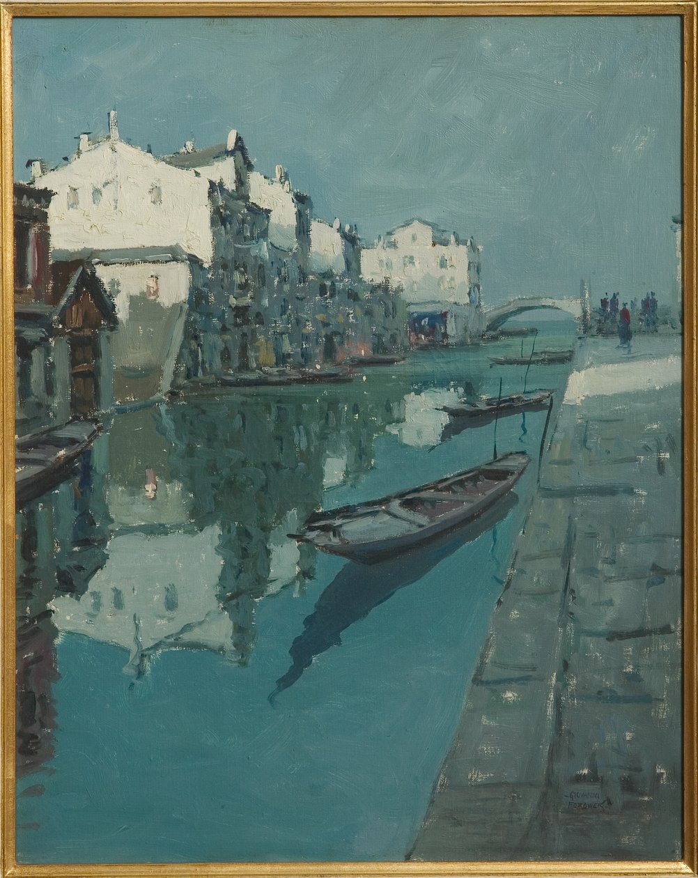 Kanal i Venedig (oliemaleri) af Giovanni Forghieri