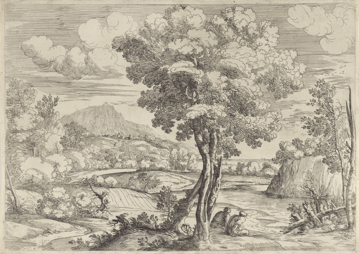 Landskab med fugl på stub af Giovanni Francesco Grimaldi
