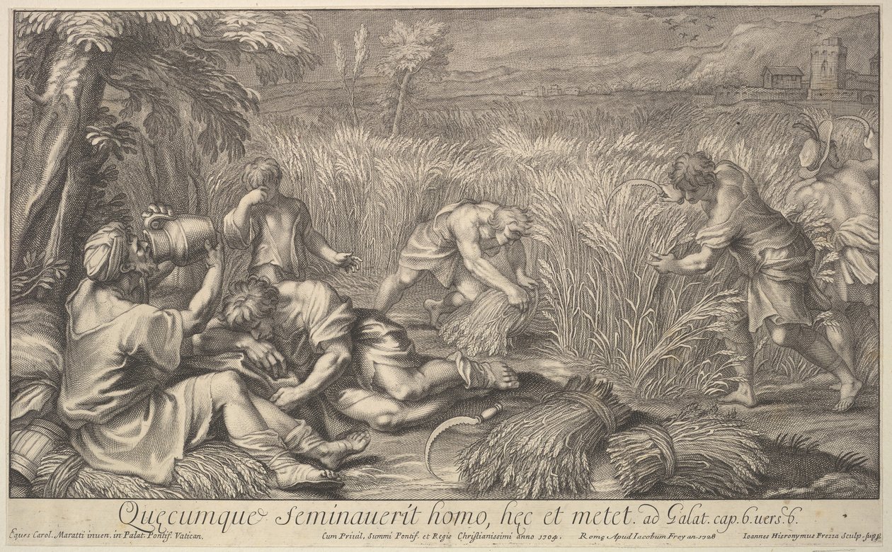 Høstmaskiner af korn, 1704. af Giovanni Girolamo Frezza