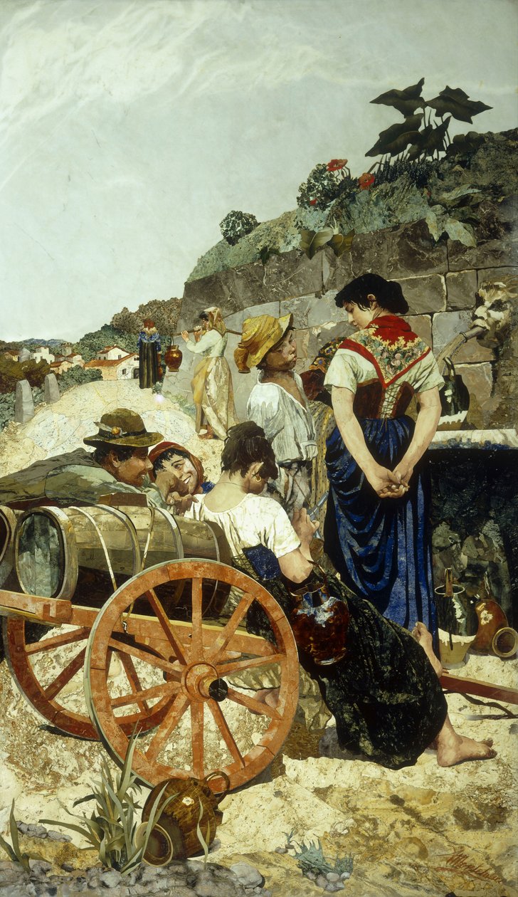 En italiensk markedsscene (mosaik) af Giovanni Montelatici