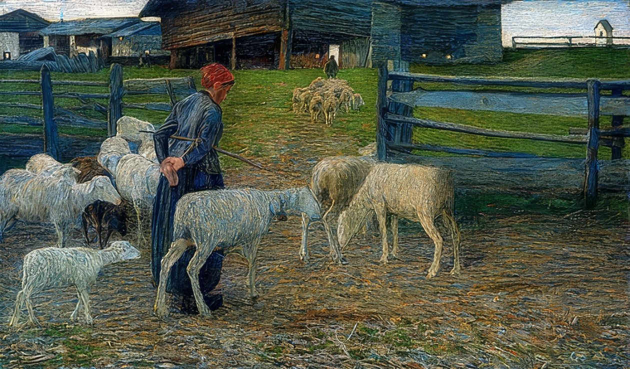 Vend tilbage til stalden. 1888 af Giovanni Segantini