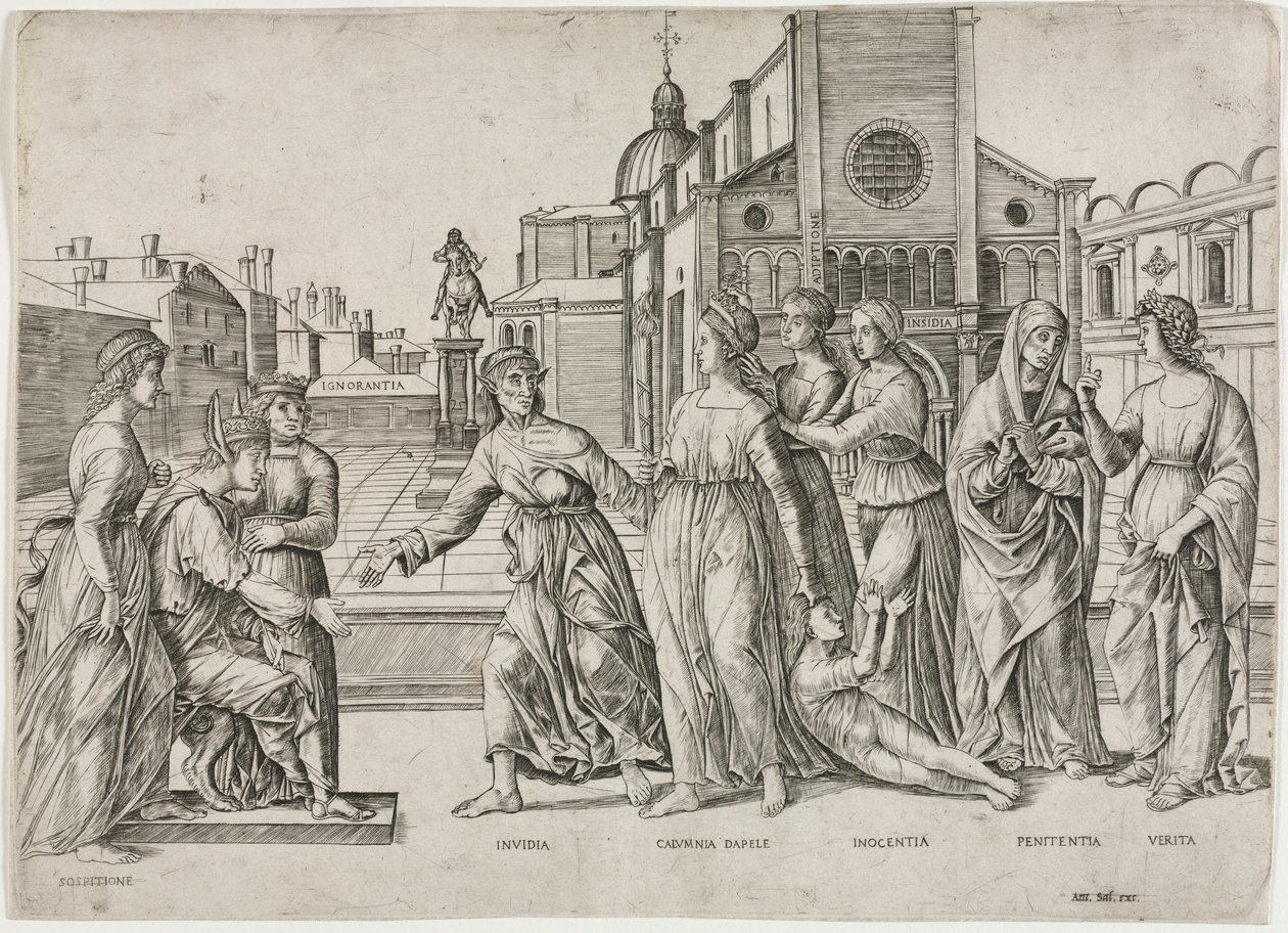 Calumny of Apelles, ca. 1500-1506. af Girolamo Mocetto