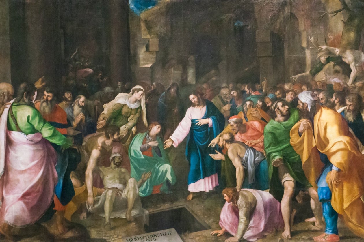 Lazarus opstandelse, ca. 1555 (olie på lærred) af Girolamo Muziano