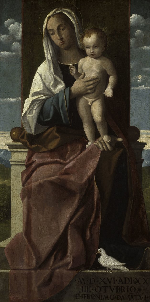 Jomfru og barn på tronen af Girolamo da Santacroce