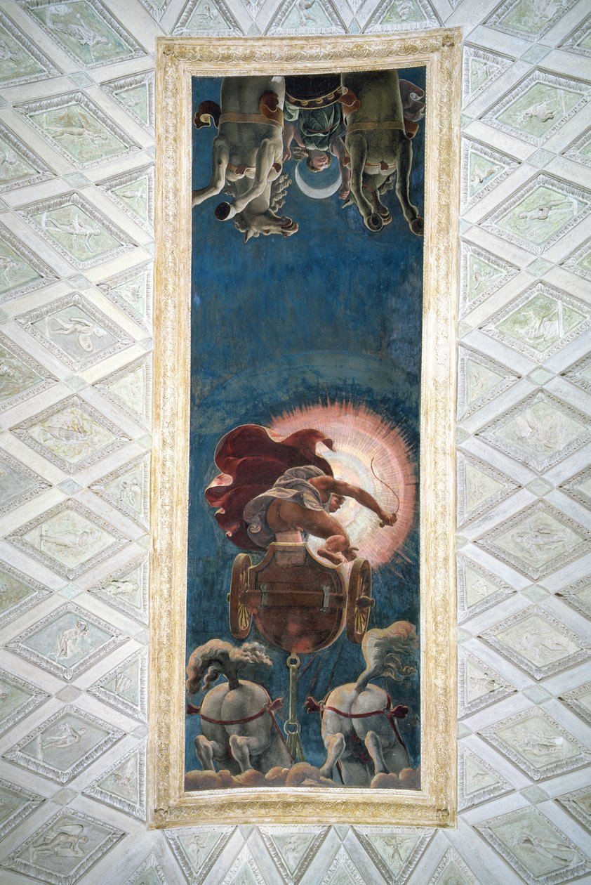 Apollo kører Solens Vogn, loftdekoration i Camera del Sole, 1527 af Giulio Romano