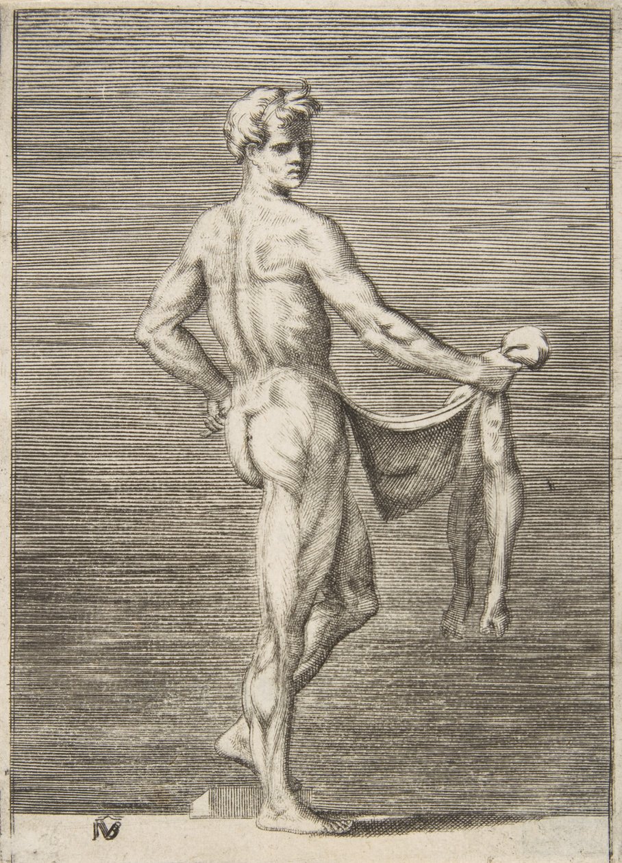 Flænset mand set bagfra, 1531-76. af Giulio Bonasone