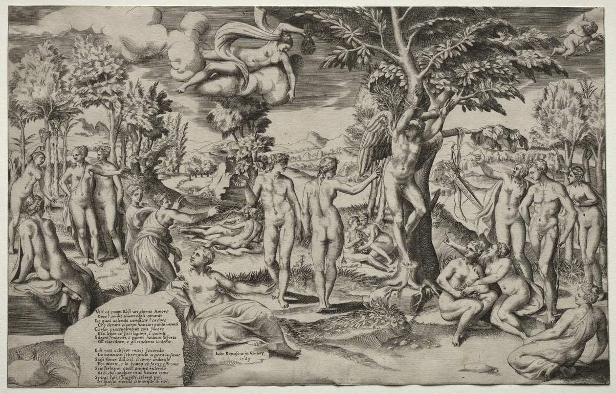 Kærlighed i Elysian Fields, 1563. af Giulio Bonasone