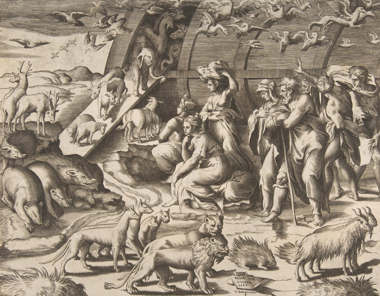 Noah forlader arken, 1500-tallet. af Giulio Bonasone