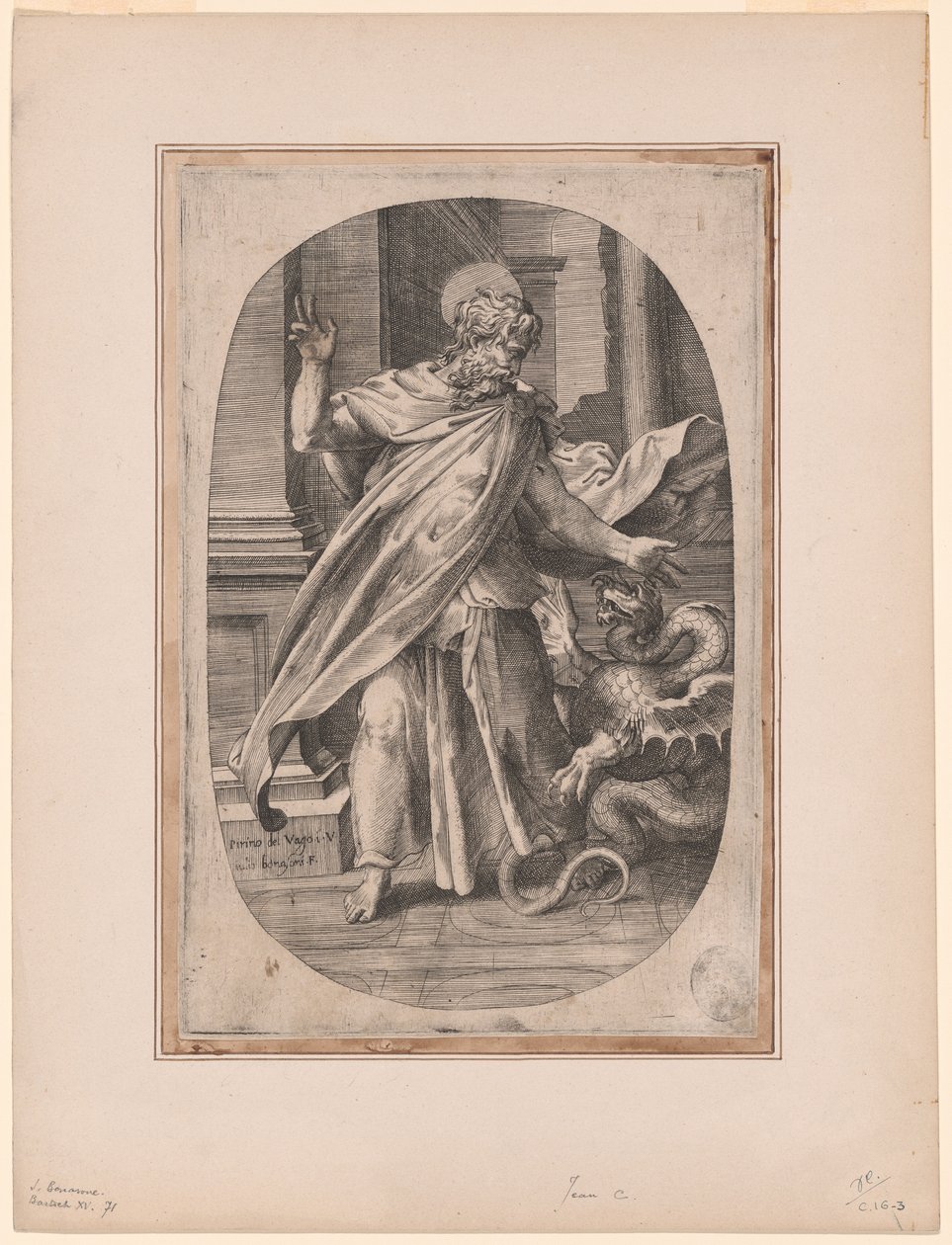 Saint Paul overvinder hugormen af Giulio Bonasone