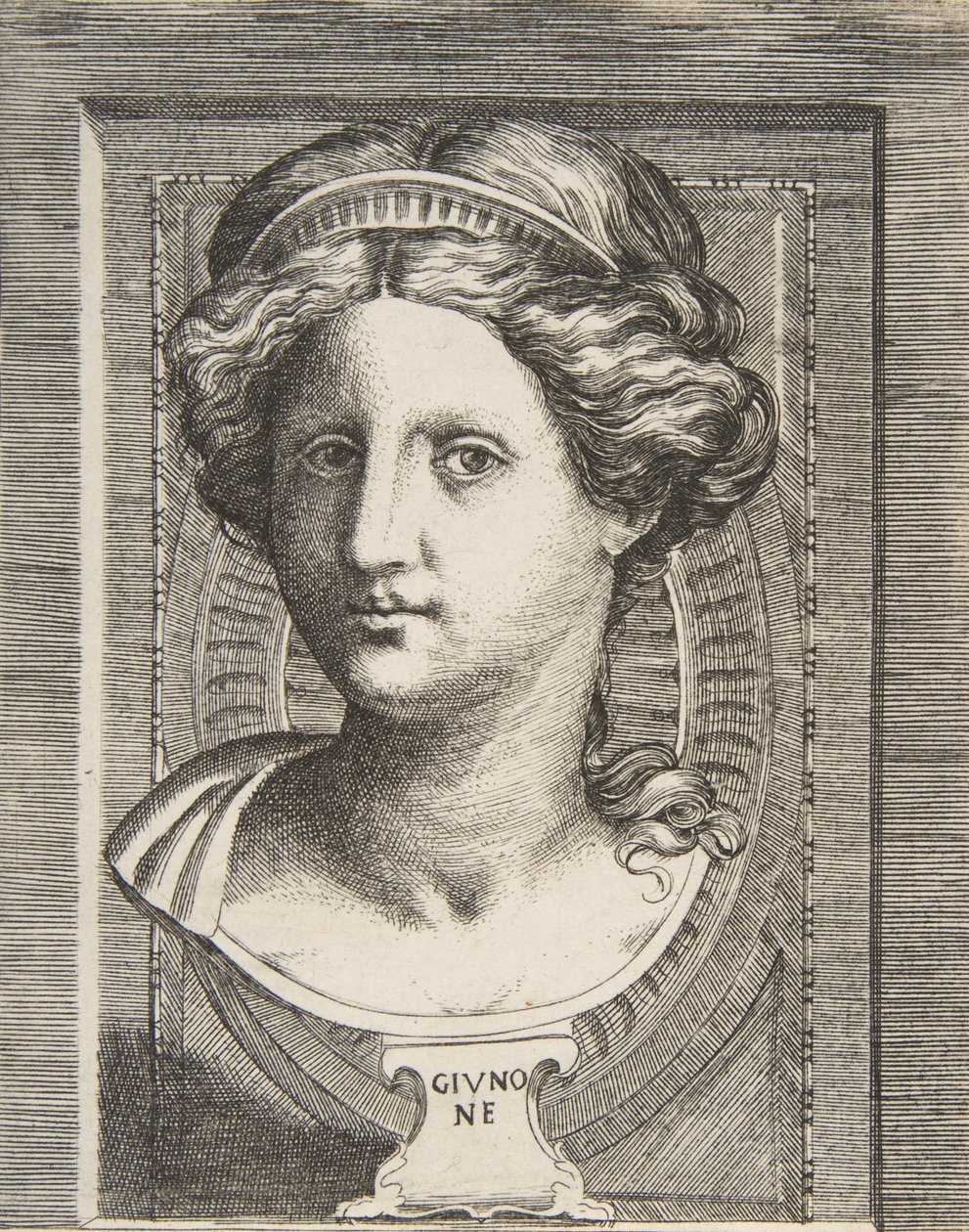 Skulpteret hoved af Juno, ca 1531-76. af Giulio Bonasone