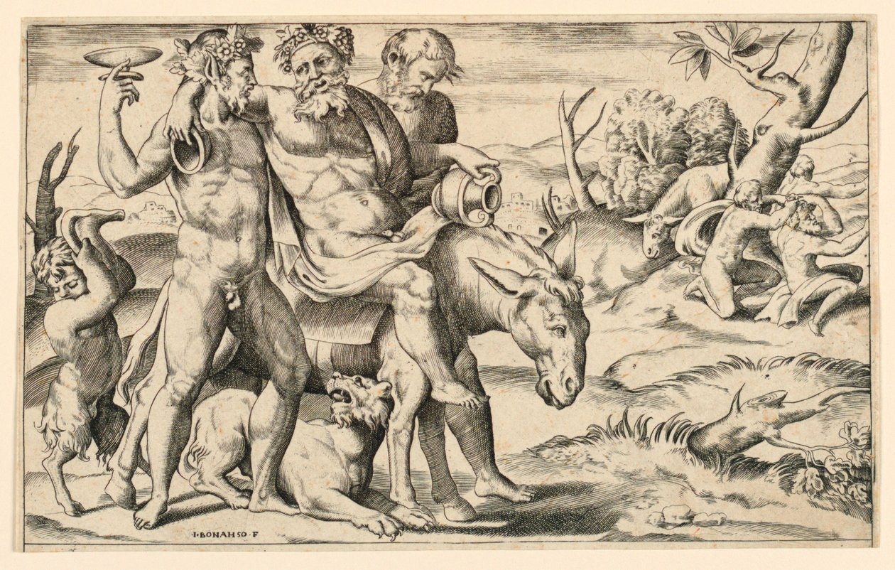 Silenus rider på en røv af Giulio Bonasone