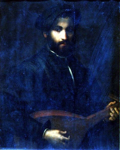 Guitarspilleren (panel) af Giulio Campi