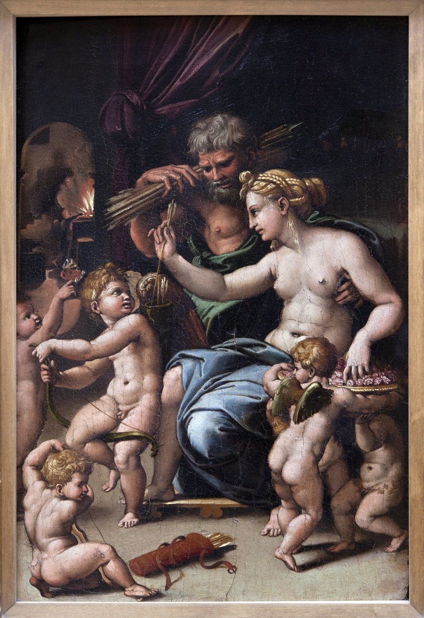 Venus og Vulcan (olie på lærred) af Giulio Romano