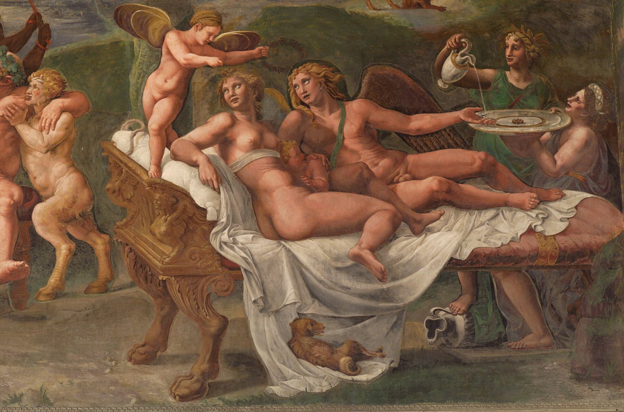 Bryllupsfest for Amor og Psyke, detaljer af Giulio Romano