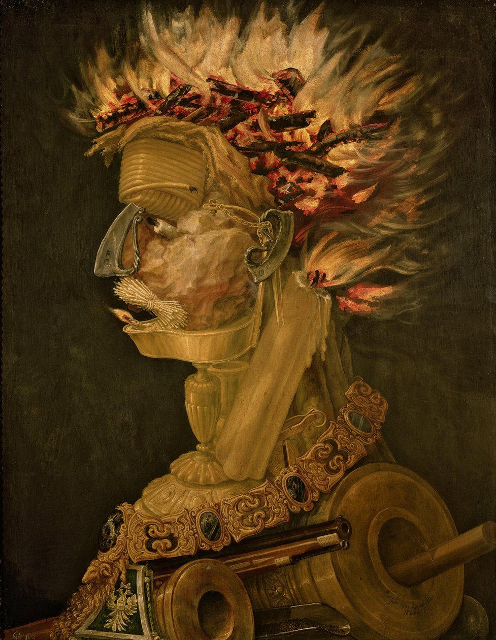 Brand, 1566 (olie på træ) af Giuseppe Arcimboldo