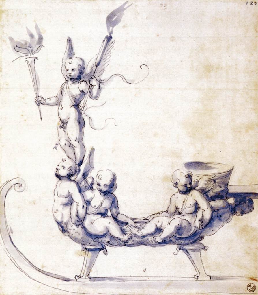 Skitse til en kane med Putti af Giuseppe Arcimboldo
