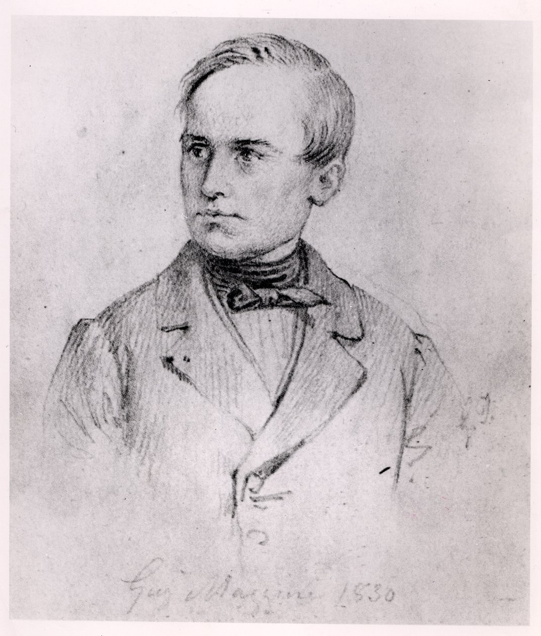 Giuseppe Mazzini (1805-72) 1830 (trækul) af Giuseppe Isola