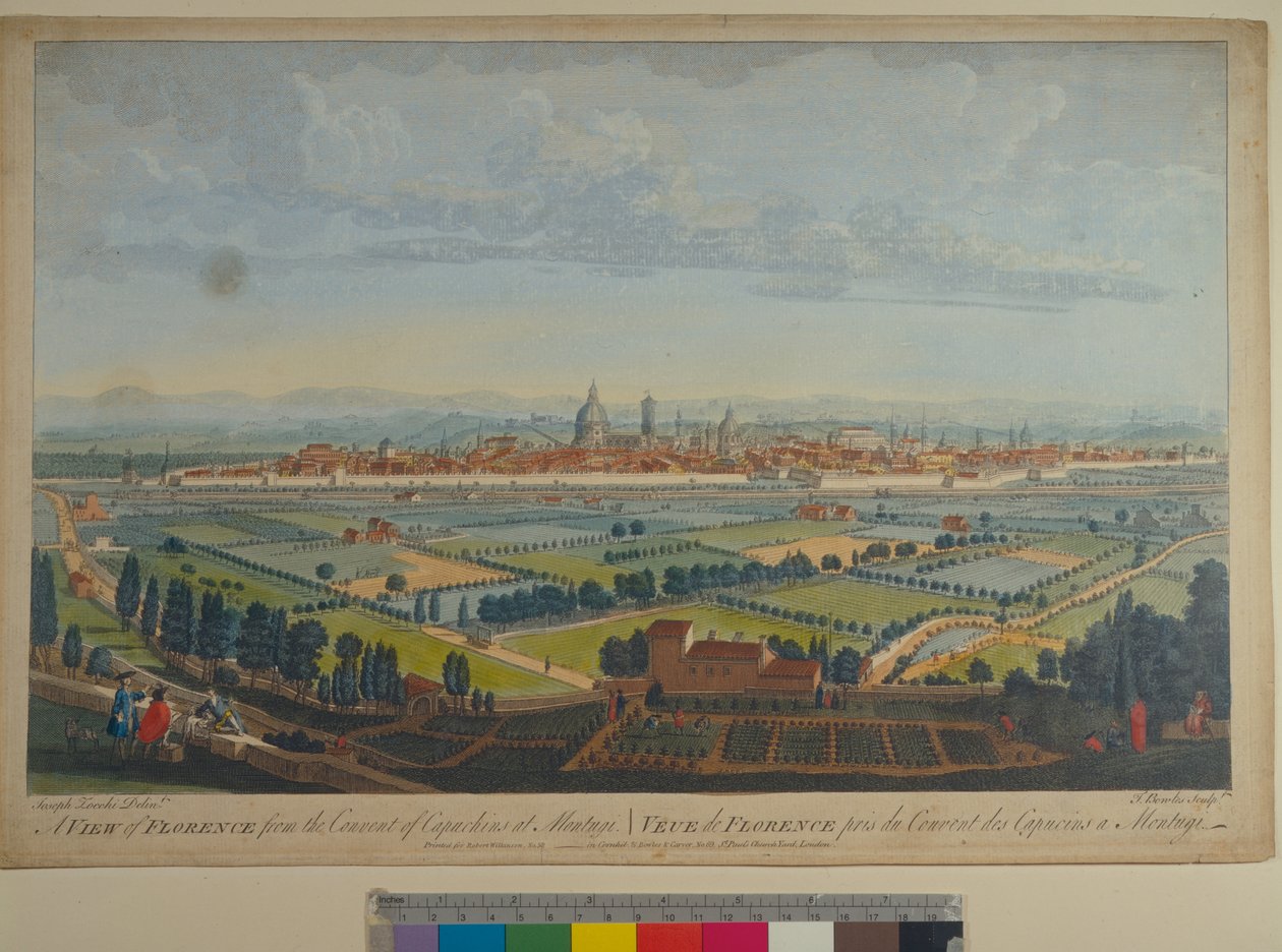 En udsigt over Firenze fra Capuchins-klosteret i Montughi, indgraveret af John Bowles (fl.1724-1756) af Giuseppe Zocchi
