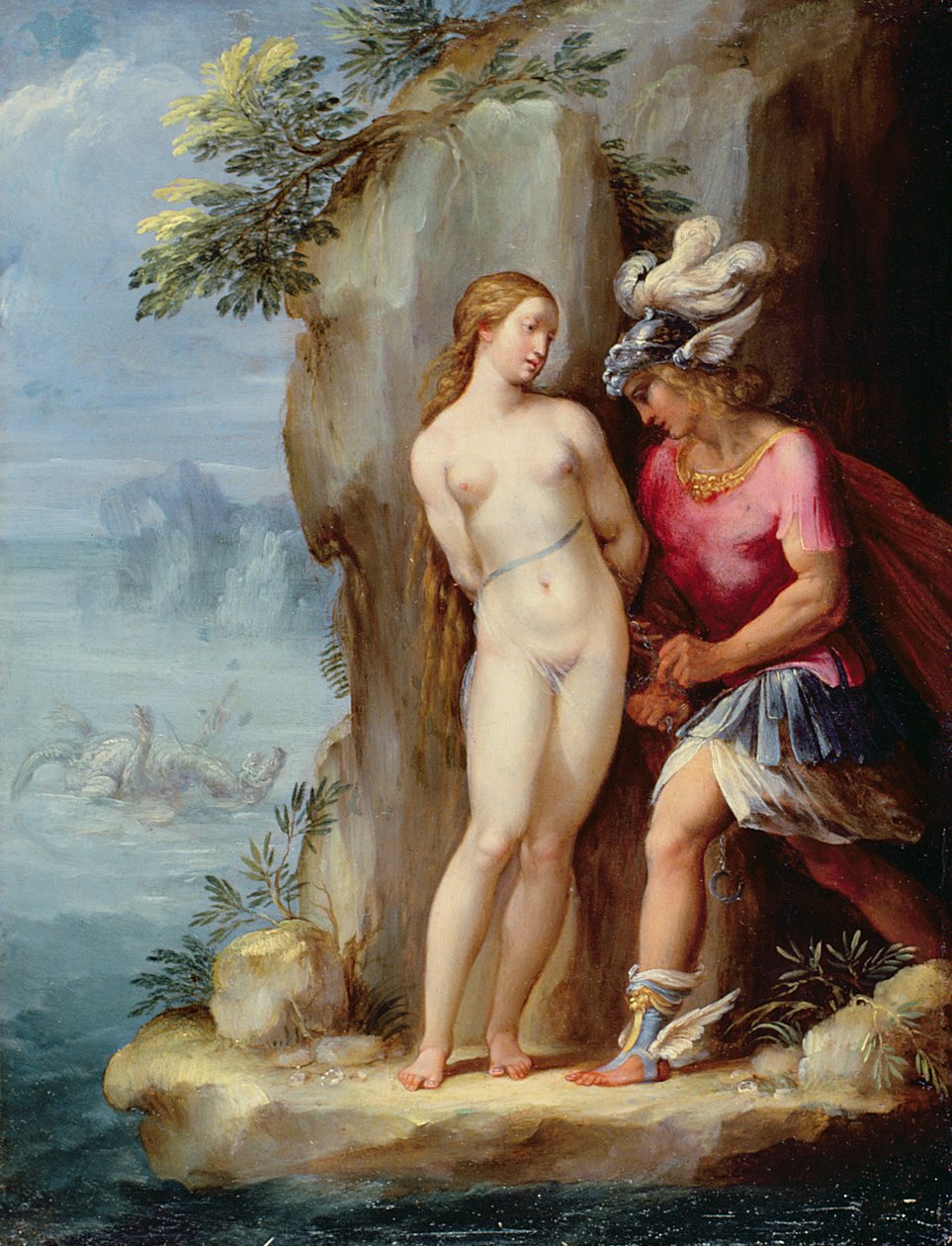 Perseus redder Andromeda (olie på kobber) af Giuseppe Cesari
