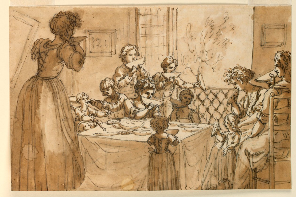 Familie spiser melon af Giuseppe Barberi