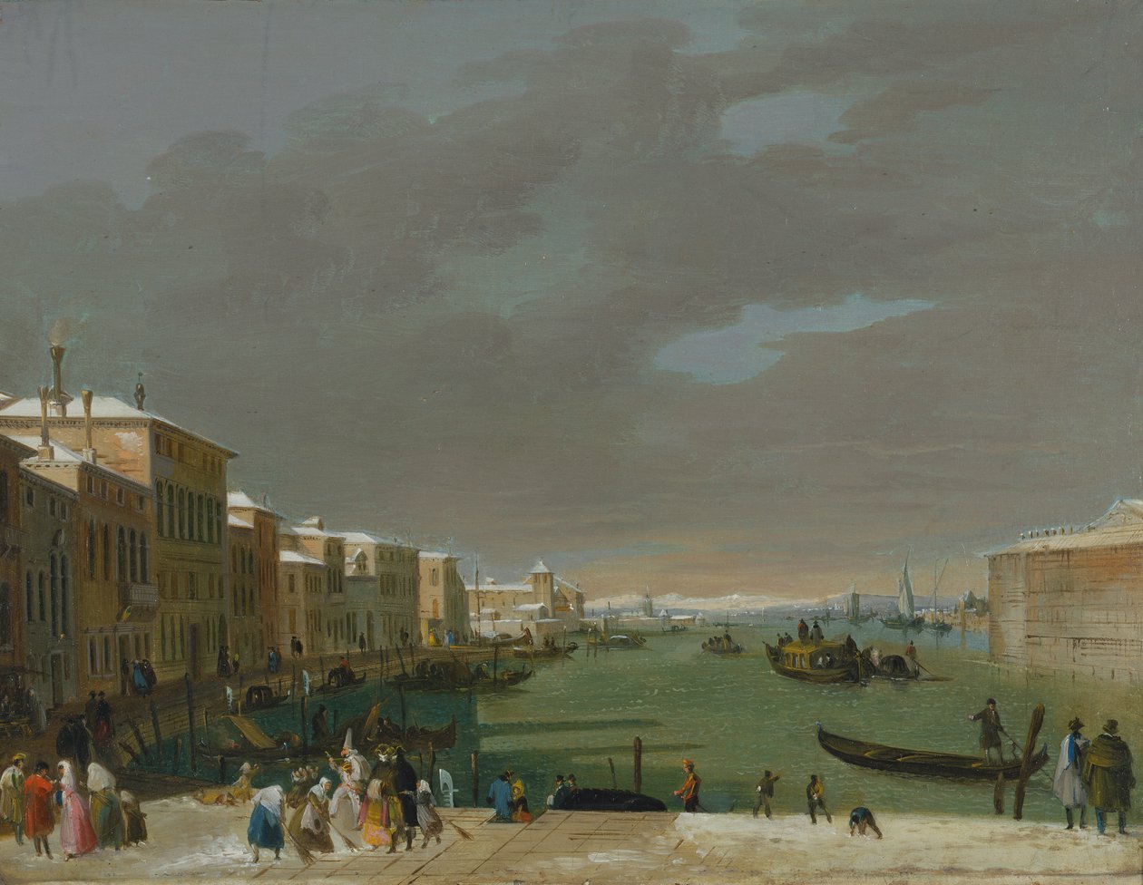 Venedig med sne og masker af Giuseppe Bernardino Bison