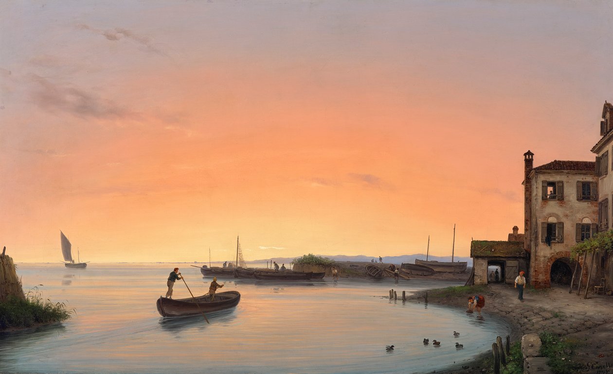 Chioggia før solopgang af Giuseppe Canella d. Ä.