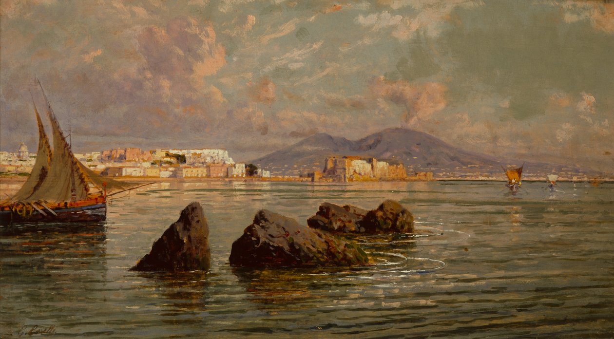 Napoli-bugten (olie på træ) af Giuseppe Carelli