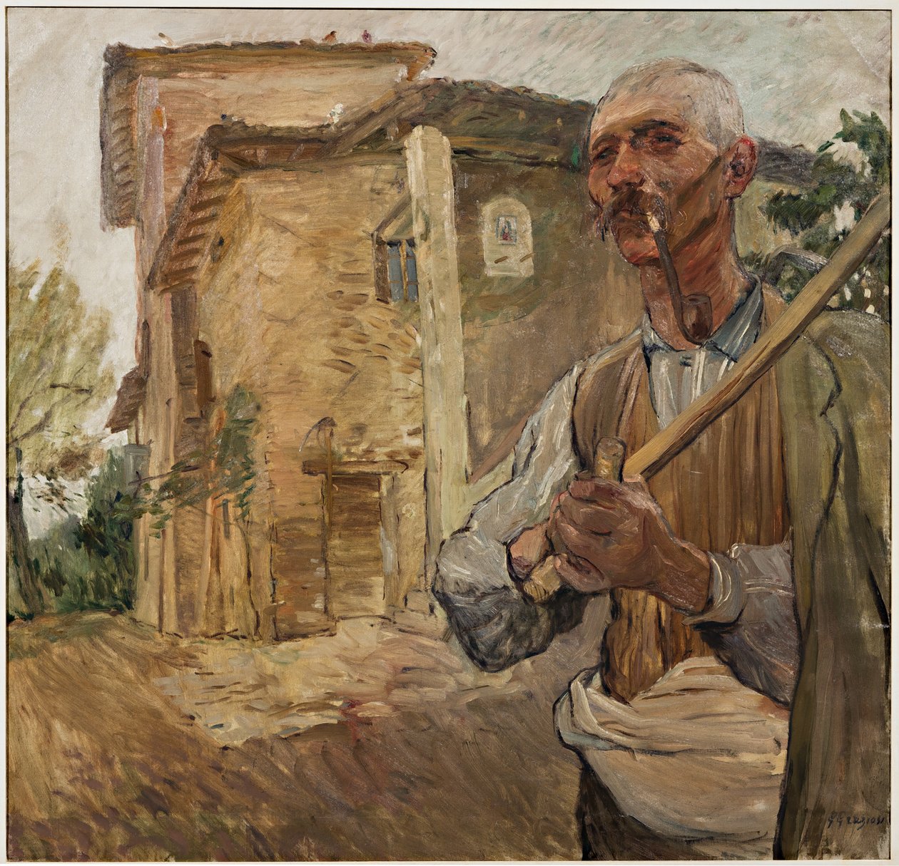 Mand med pibe (olie på lærred) af Giuseppe Graziosi
