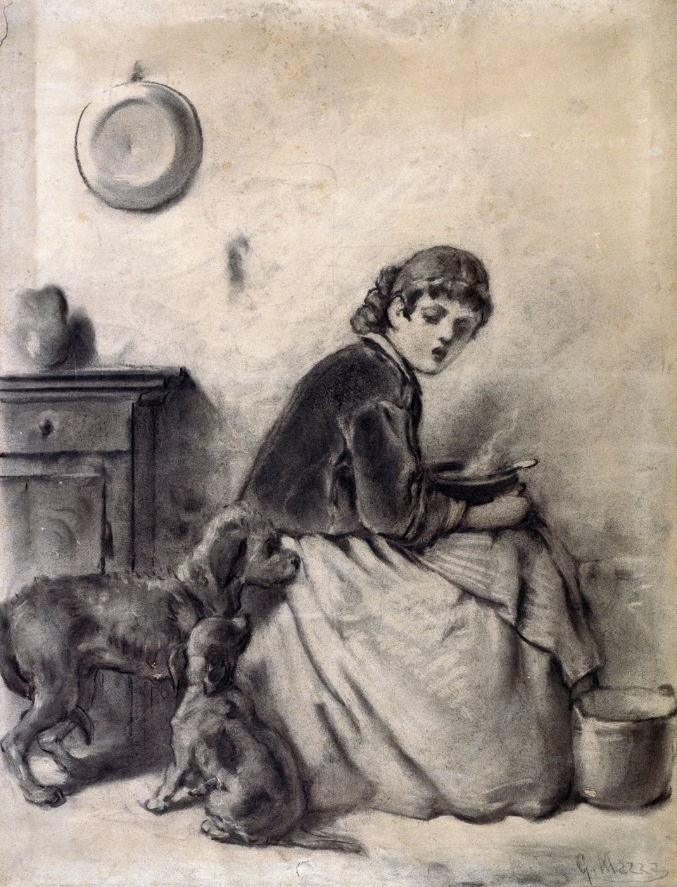 Kvinde med hunde af Giuseppe Mazza