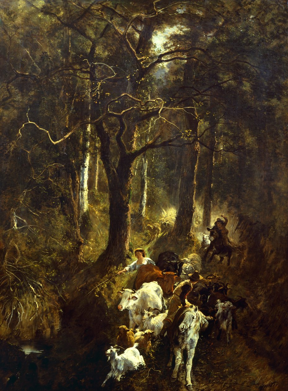 Græsning i Fontainebleau, af Giuseppe Palizzi (1812-1888). af Giuseppe Palizzi