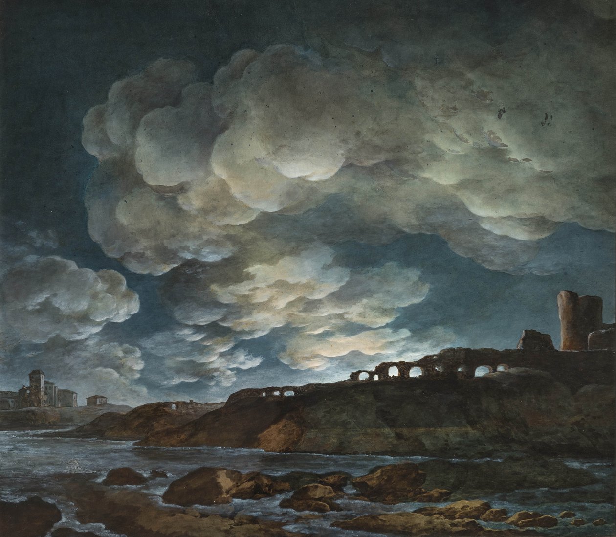 Fuldmåne over havet, 1800-1810. af Giuseppe Pietro Bagetti