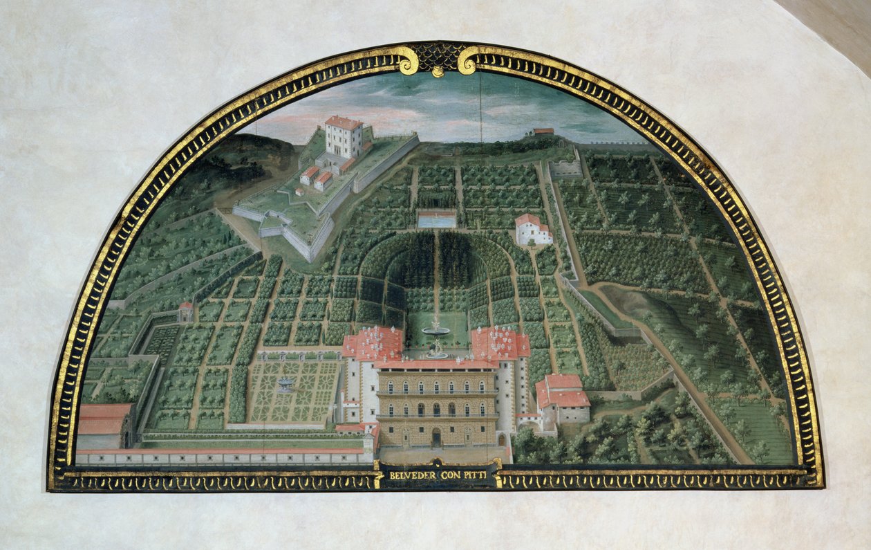 Fort Belvedere og Pitti-paladset fra en række lunetter, der viser udsigten over Medici-villaerne, 1599 (tempera på panel) af Giusto Utens