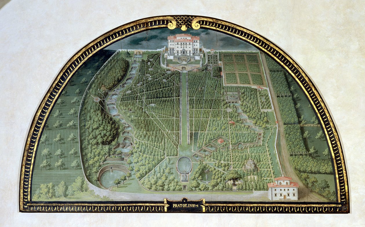 Villa Pratolino (Demidoff) fra en række lunetter, der viser udsigten over Medici-villaerne, 1599 (tempera på panel) af Giusto Utens