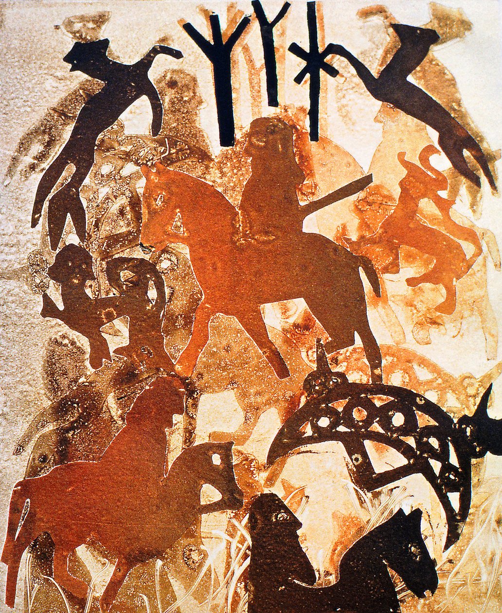 Symboler og runer, 2000 (monoprint) af Gloria Wallington