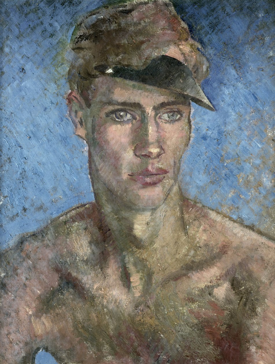 Ung mand iført solskærm af Glyn Warren Philpot