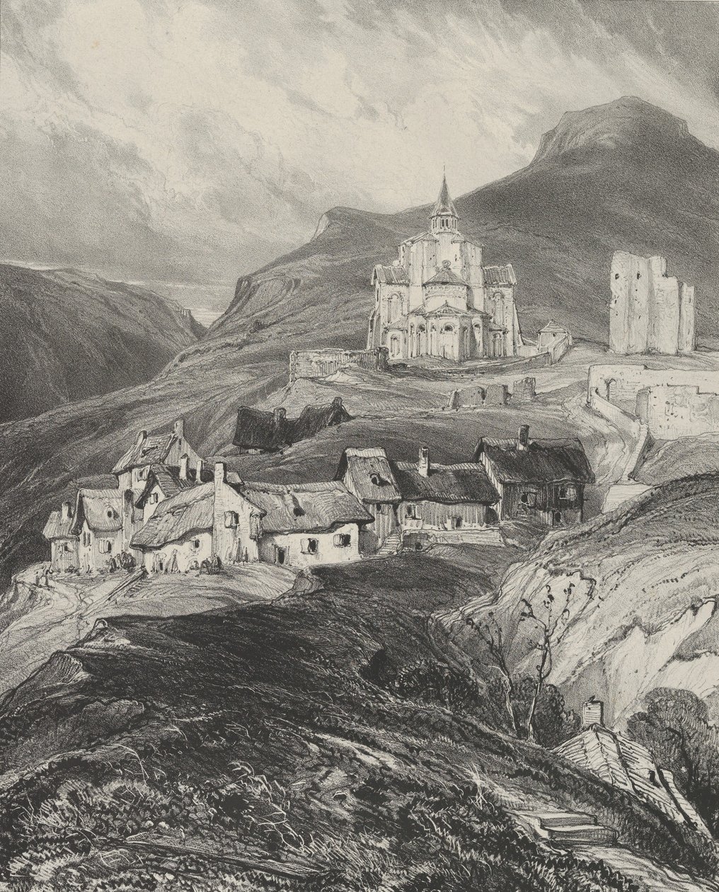 Udvendig apsis af Saint-Nectaire-kirken, 1831. af Godefroy Engelmann