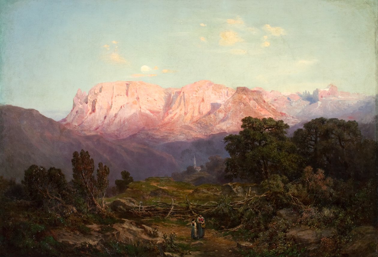 Schlern med Rosengarten set fra Rampeun af Gottfried Seelos
