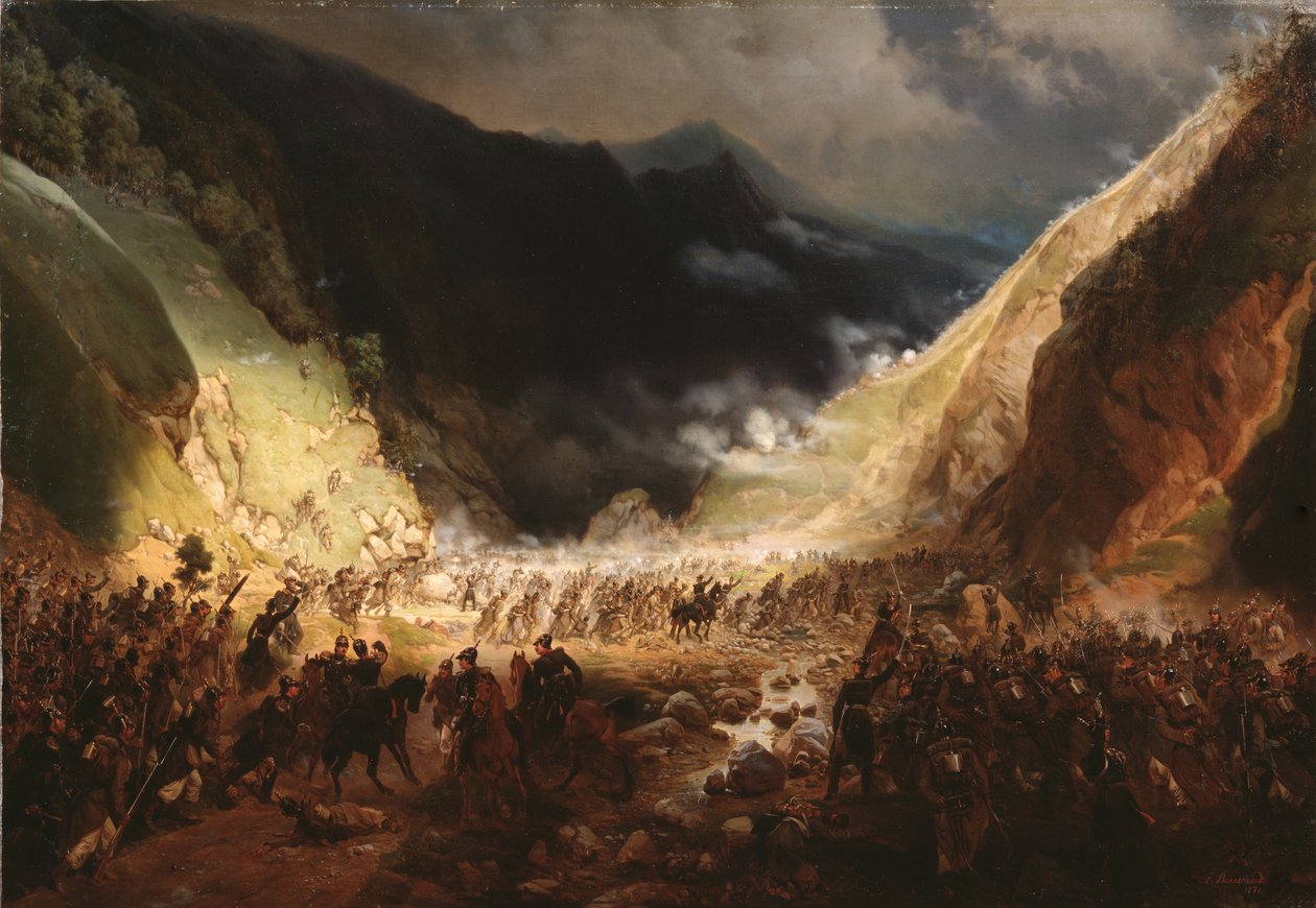 Slaget ved Rothenthurm-passet, 1871 af Gottfried Willewalde