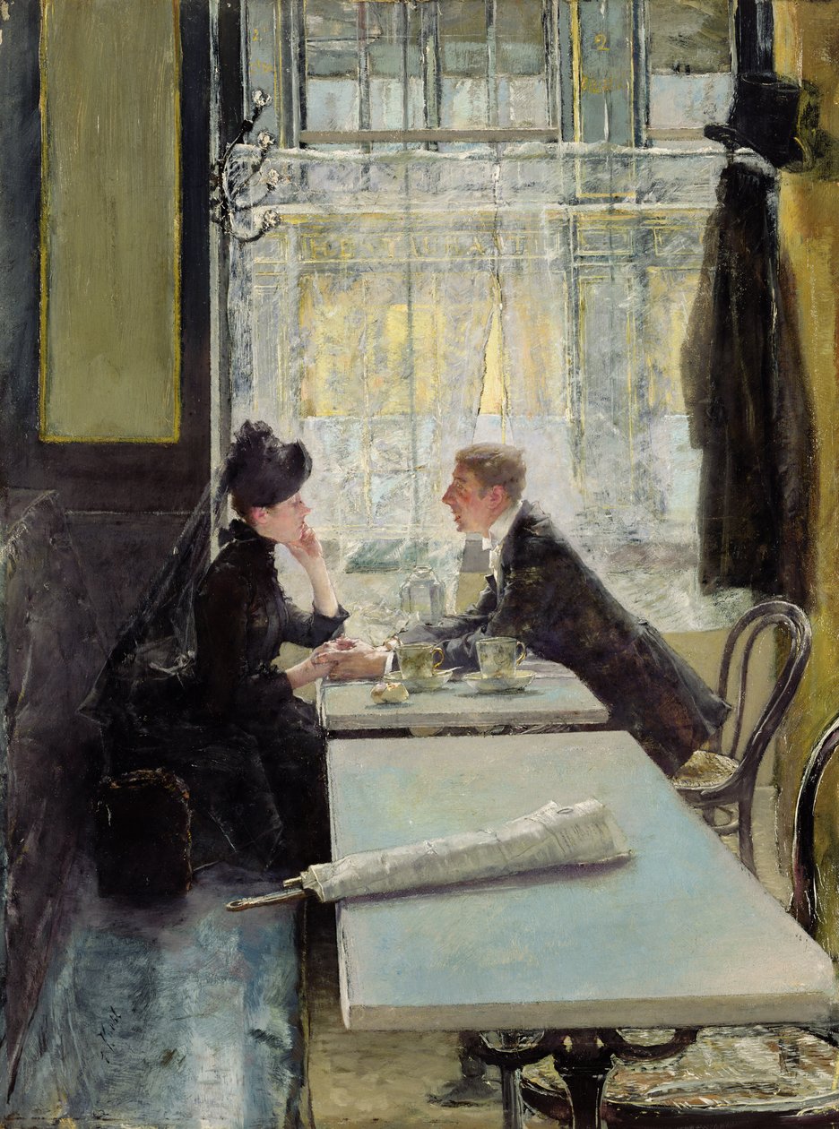 Lovers in a Cafe (panel) af Gotthardt Johann Kuehl
