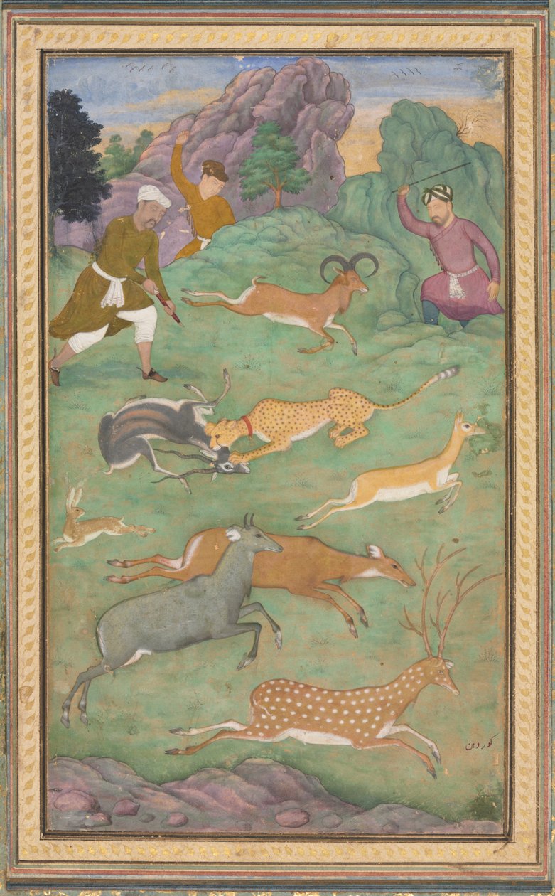 Antilope- og hjortejagt, ca. 1602-1604. af Govardhan