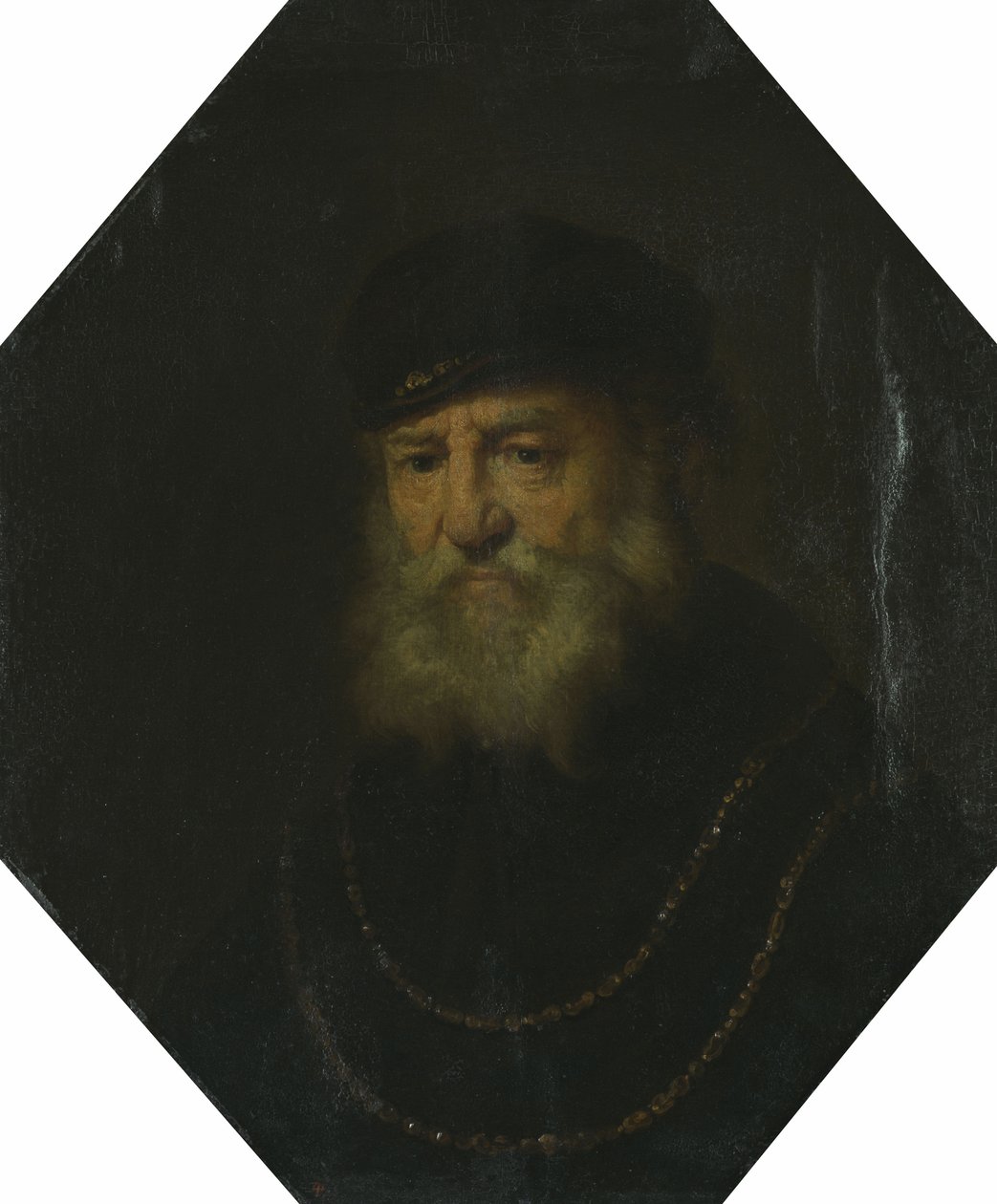 Buste af en gammel mand med to guldkæder af Govert Flinck