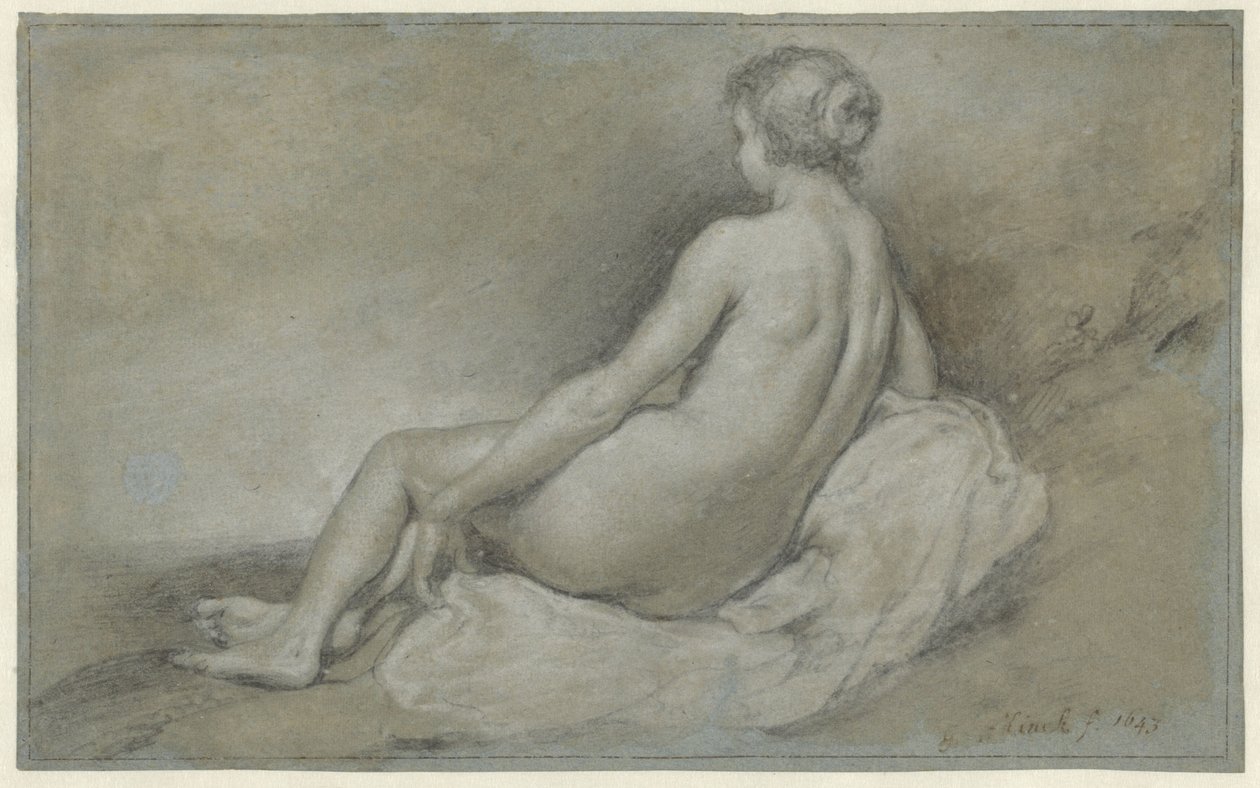 Siddende nøgen kvinde, set bagfra af Govert Flinck
